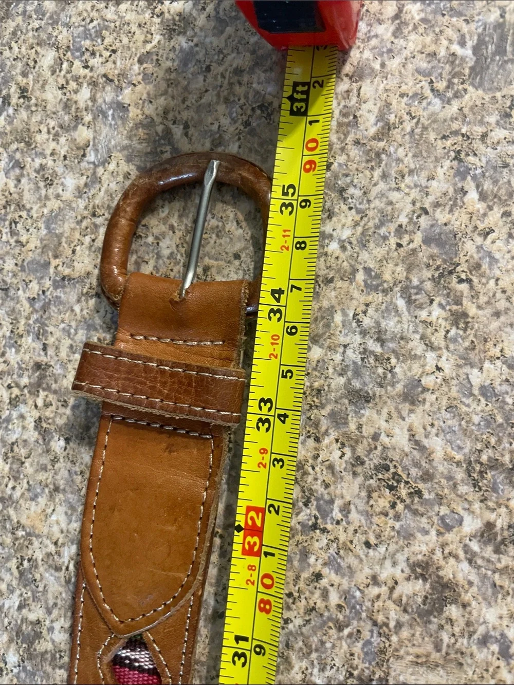 Brown Leather Belt with Multicolor Woven Inset